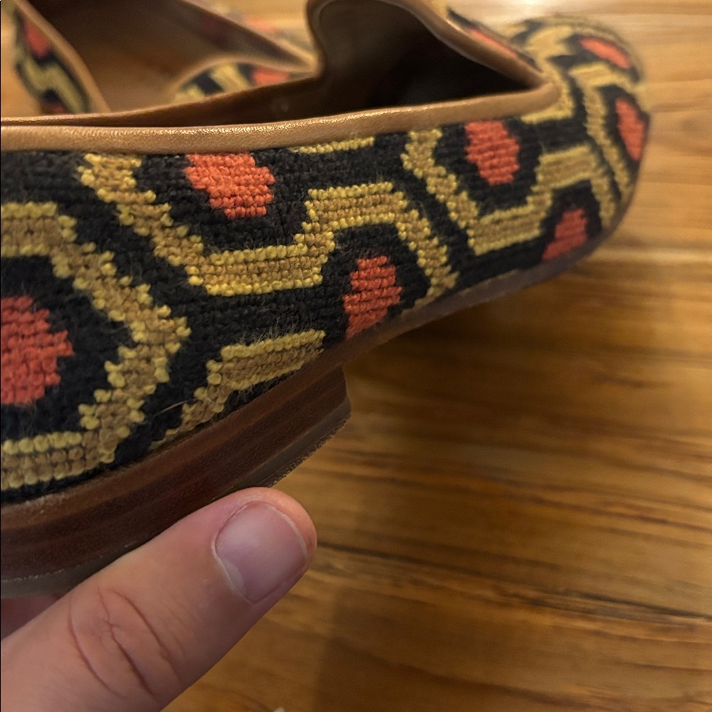 Stubbs & Wootton Needlepoint Geometric Black and Gold Loafers - Picture 3 of 6